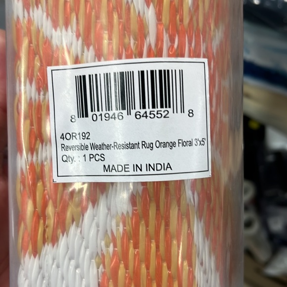 Cape Craftsmen Reversible Weather-Resistant Rug Orange Floral 3'x5' - Picture 5 of 6